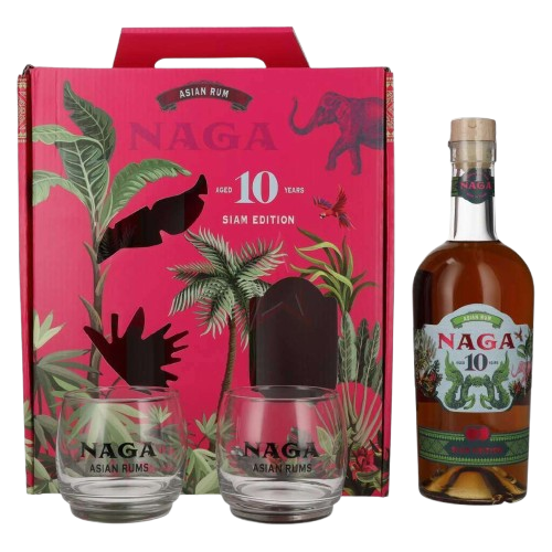 naga 10 years old asian rum siam edition 40 vol 07l in geschenkbox mit 2 glaesern